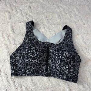 Lululemon zip front Black and White Polka Dot Sports Bra cross back size 34D